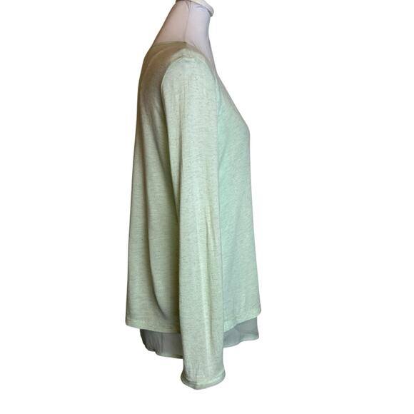 Democracy Top Womens Size M Sea Foam Green Knit over Chiffon Fairy Sparkle - Picture 2 of 6